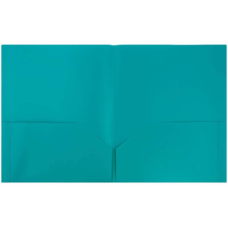 JAM PAPER Plastic 2 Pocket POP Folders - Durable School Folders - Teal Blue - 6/Pack - Image 2